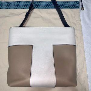 Tory Burch Block-T Bicolor Pebbled Leather Hobo